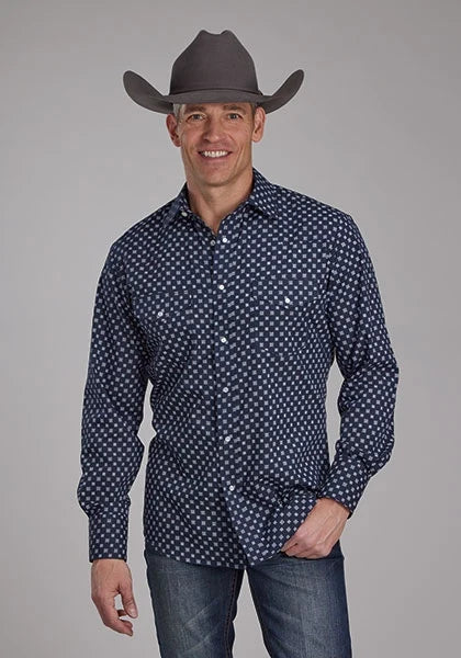 Roper 2284 White Squares (Navy) - Men's Western Shirt