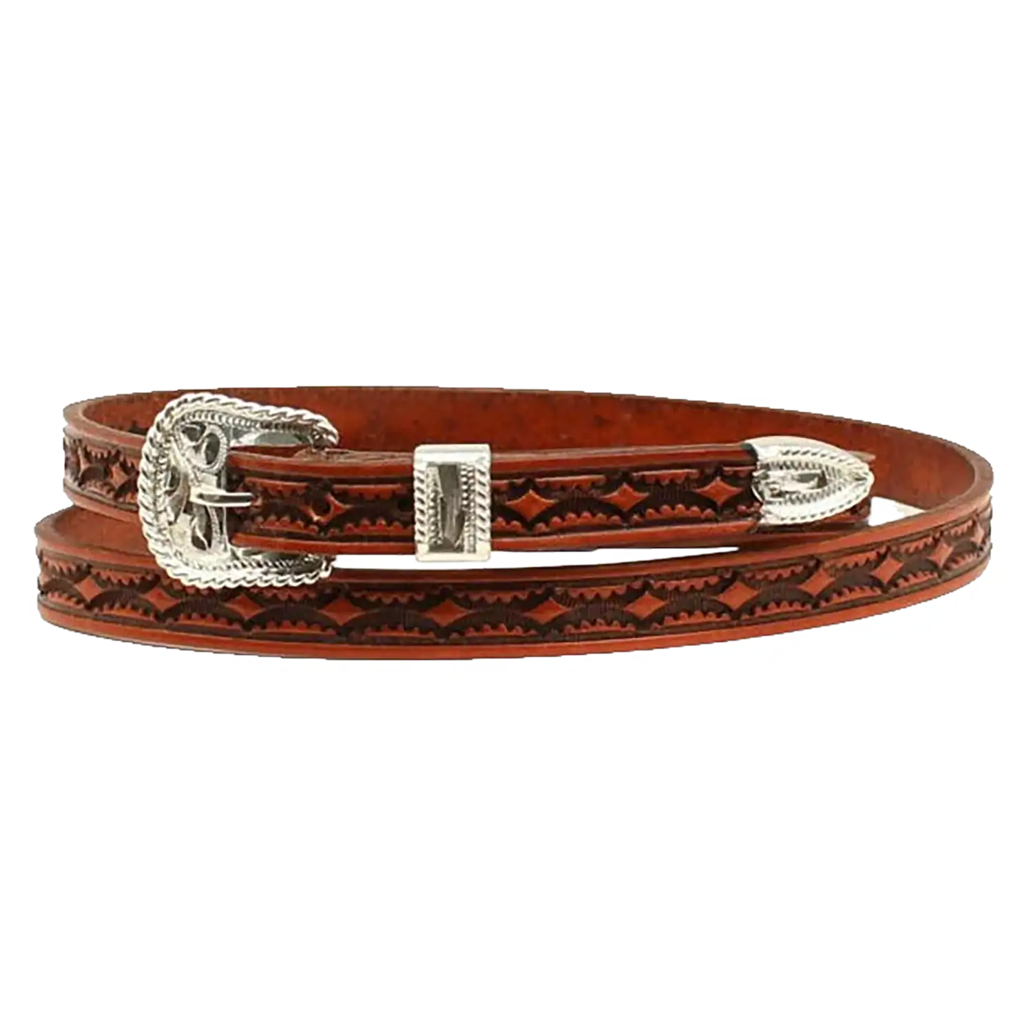 M and F Western Products Inc. Twister Diamond Tooled Buckle Set - Leather Hat Band