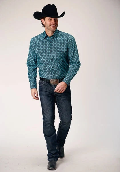 Roper 1845 Lattice Medallion (Blue) - Men's Western Shirt
