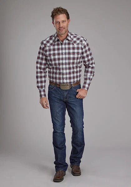 Roper 2164 Stretch Plaid (Brown) - Men's Western Shirt