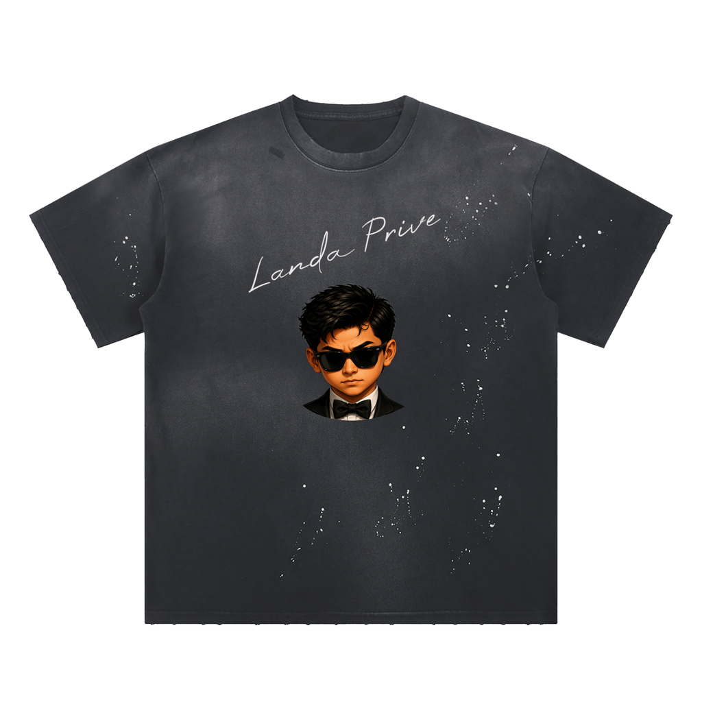 Landa Prive Hand-Frayed Sunfade Paint Splatter T-Shirt