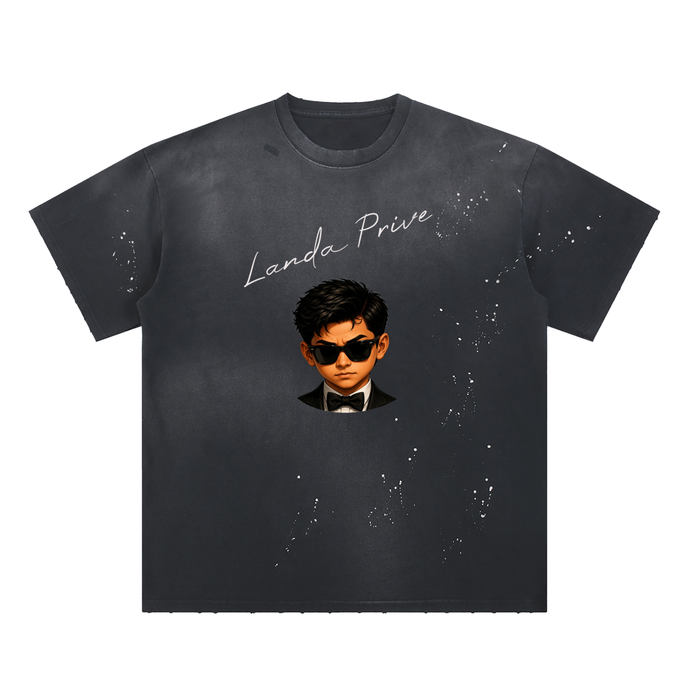 Landa Prive Hand-Frayed Sunfade Paint Splatter T-Shirt