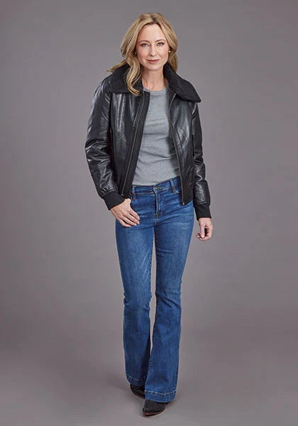Stetson Sherpa Collar Bomber (Black) - Women's Leather Jacket