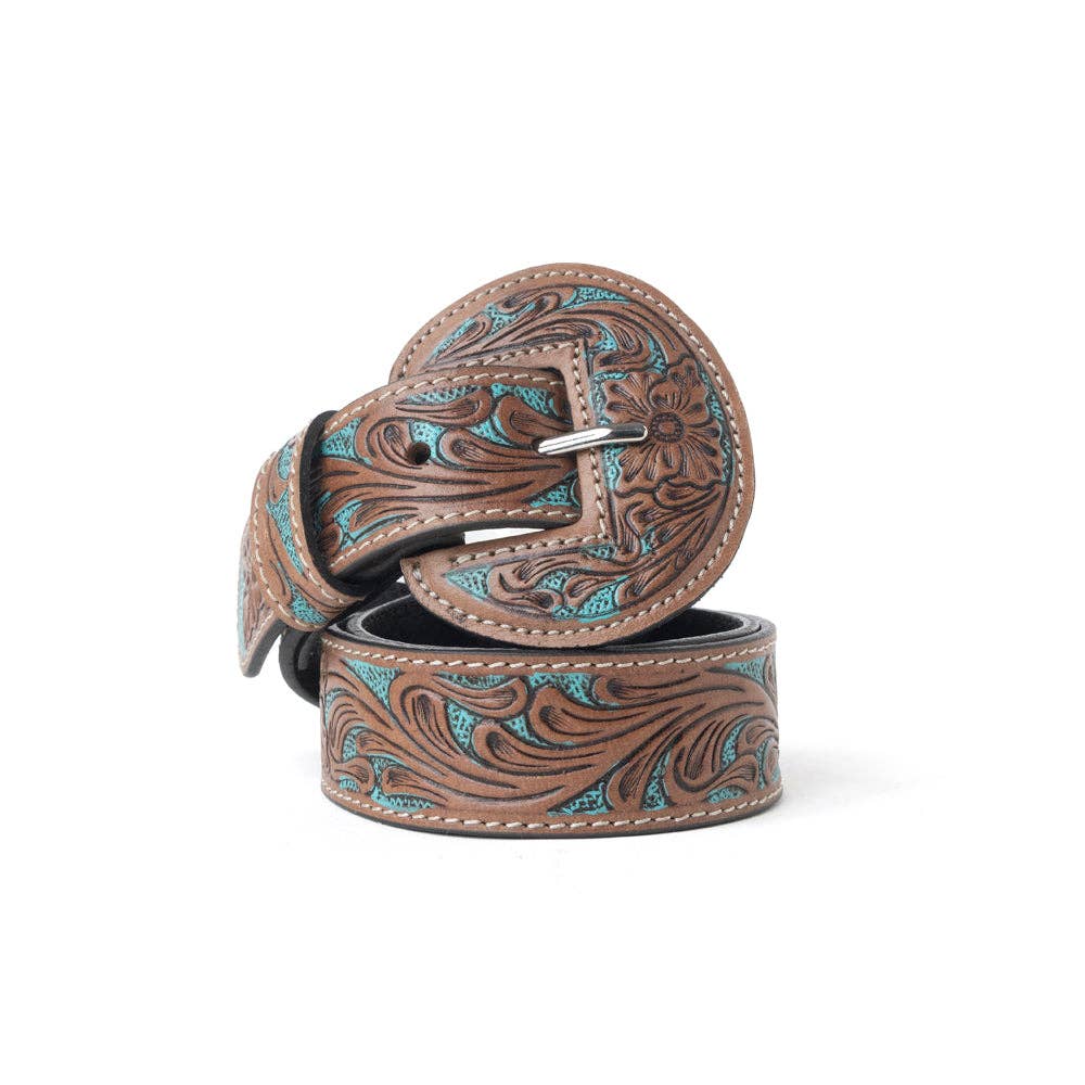 Bronco Sky Tooled Leather Western Belt | Branding Iron Western Wear