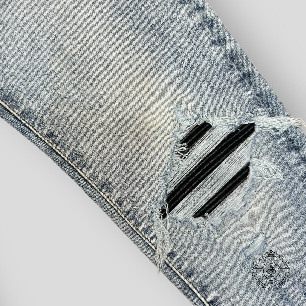 Amiri MX1 Leather Patch Jeans in Stone Indigo