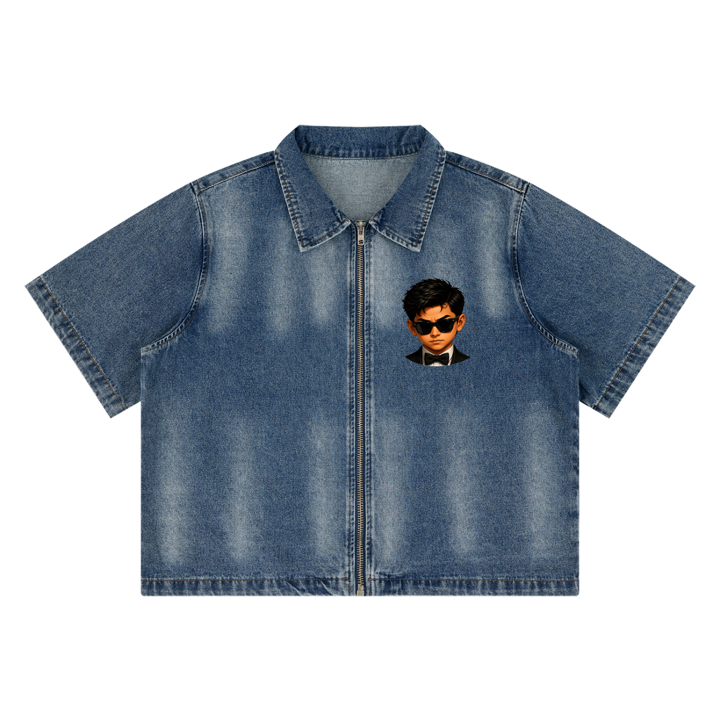 Landa Prive Unisex Vintage Washed Full-Zip Denim Shirt