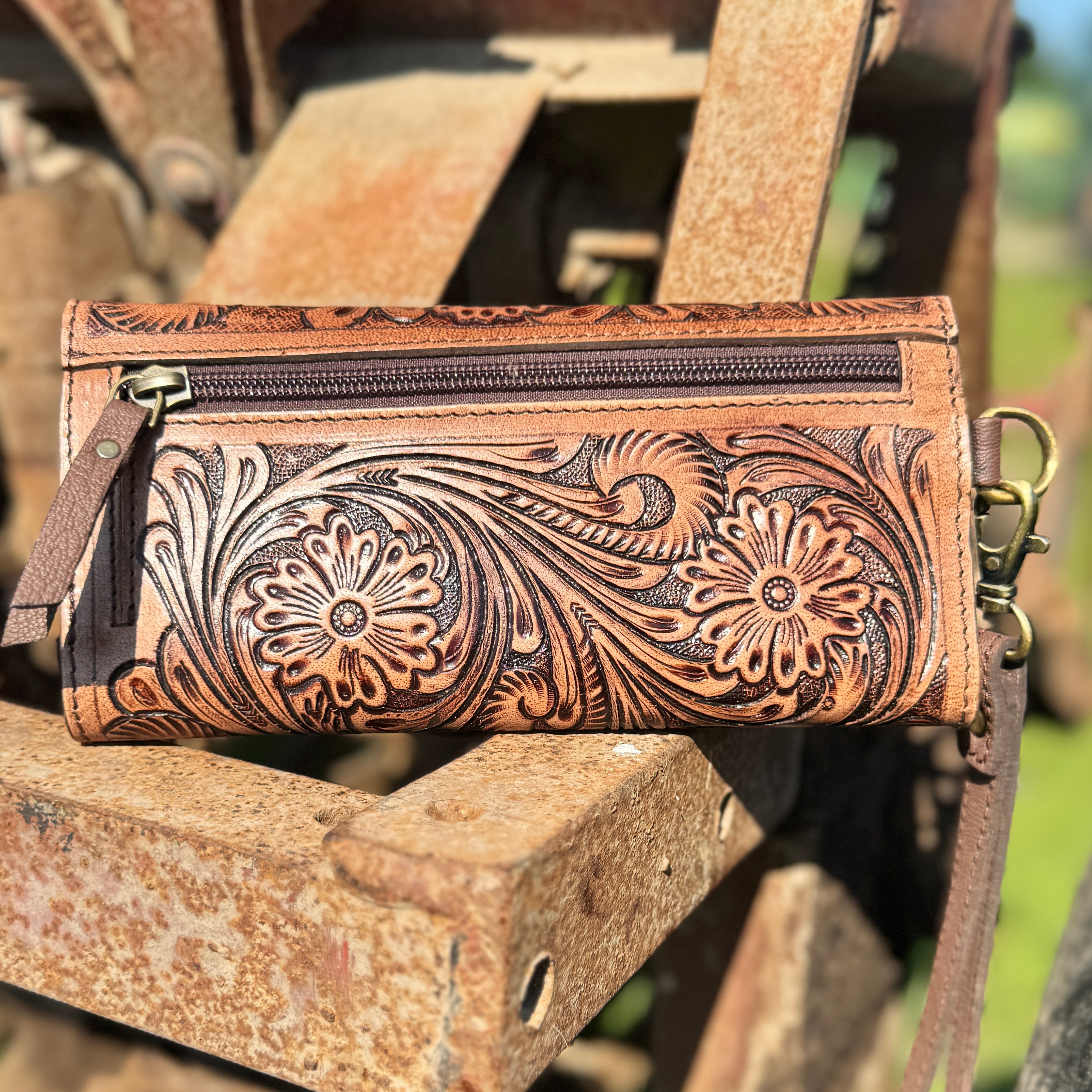 Chestnut Brown Speedy Western Genuine Leather Barrel Bag Purse by Double B