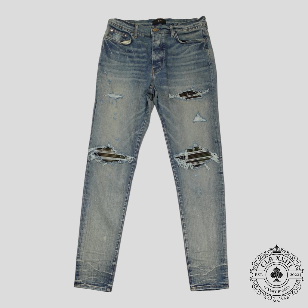 Amiri MX1 Camo Patch Jeans in Clay Indigo