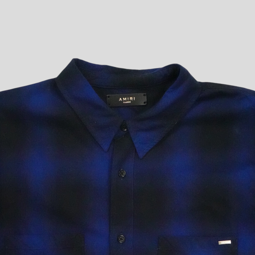 Amiri Crystal Painter Plaid Button Up in Blue