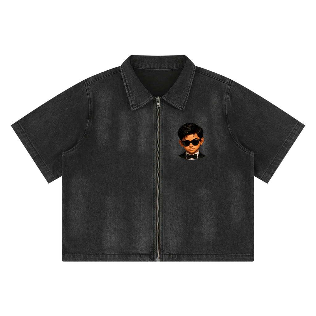 Landa Prive Unisex Vintage Washed Full-Zip Denim Shirt