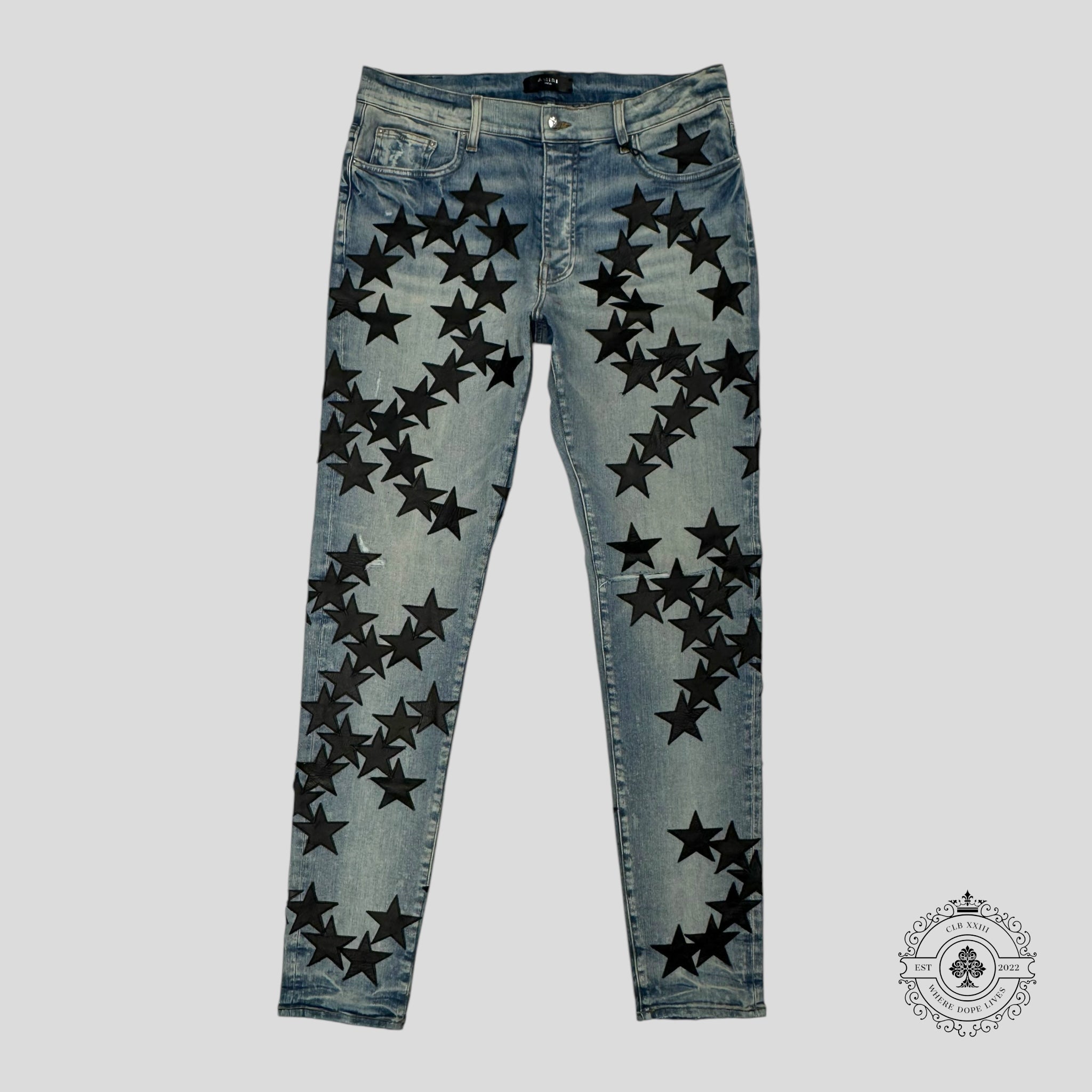 Amiri Chemist Star Patch Jeans in Clay Indigo / Black