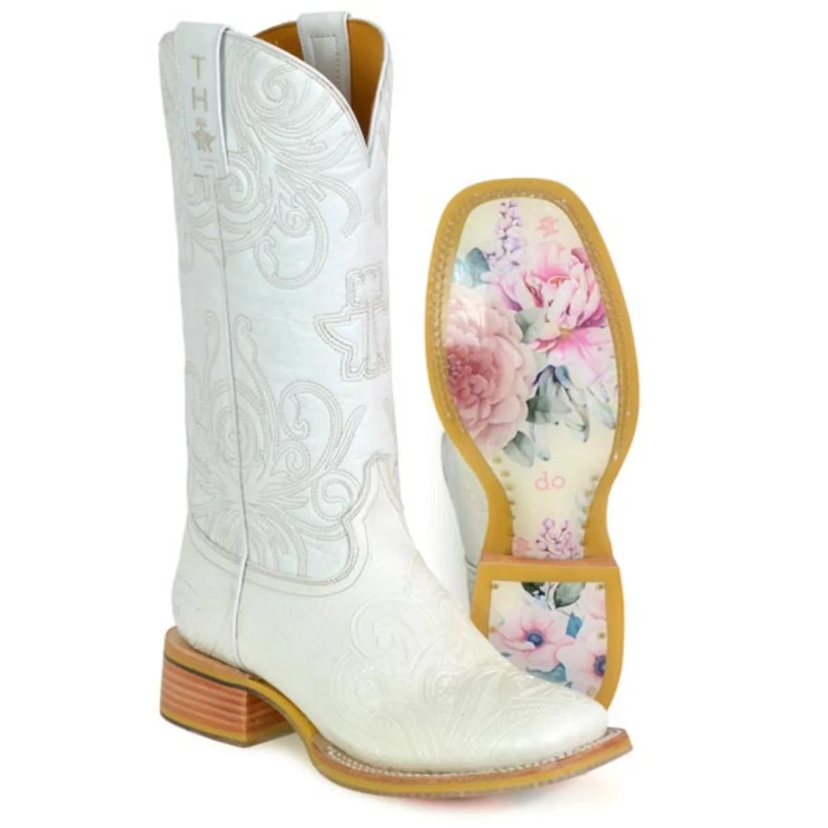 Tin Haul White Wedding Women's White Leather Cowgirl Boots
