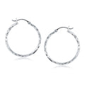 14k White Gold Diamond Cut Hoop Earrings(2x30mm)
