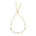 14k Tri-Color Gold Textured Oval Station Lariat Style Bracelet (1.20 mm)
