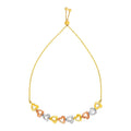Adjustable Bracelet with Shiny Open Hearts in 14k Tri Color Gold
