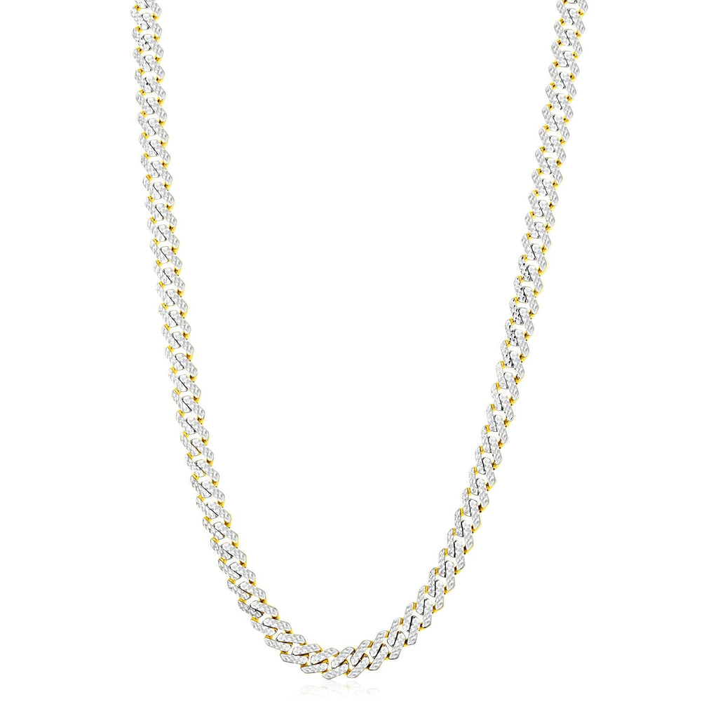 14k Yellow Gold White Pave High Polish Modern Lite Edge Chain (8.00 mm)