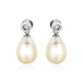 Sterling Silver Earrings with Pear Shaped Freshwater Pearls and Cubic Zirconias