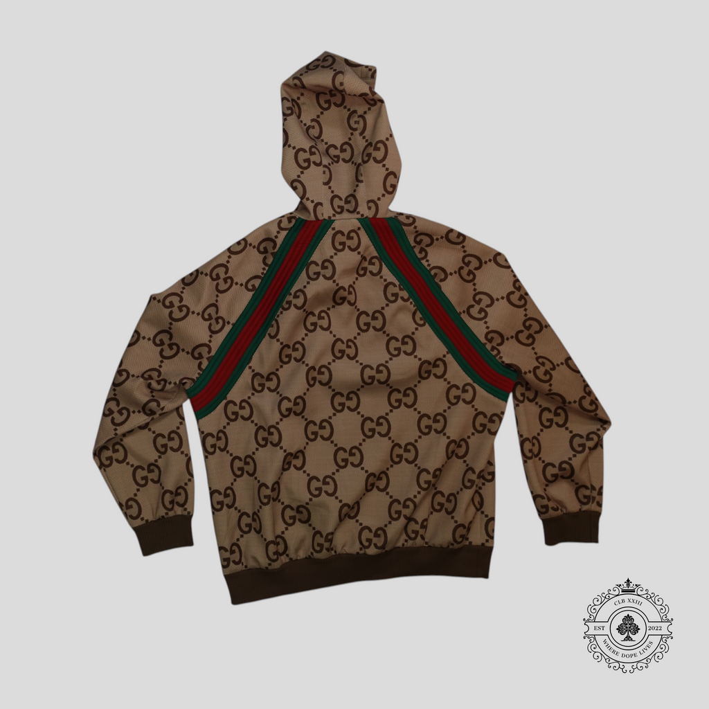 Gucci Jumbo Jacquard Hooded Track Jacket in Brown