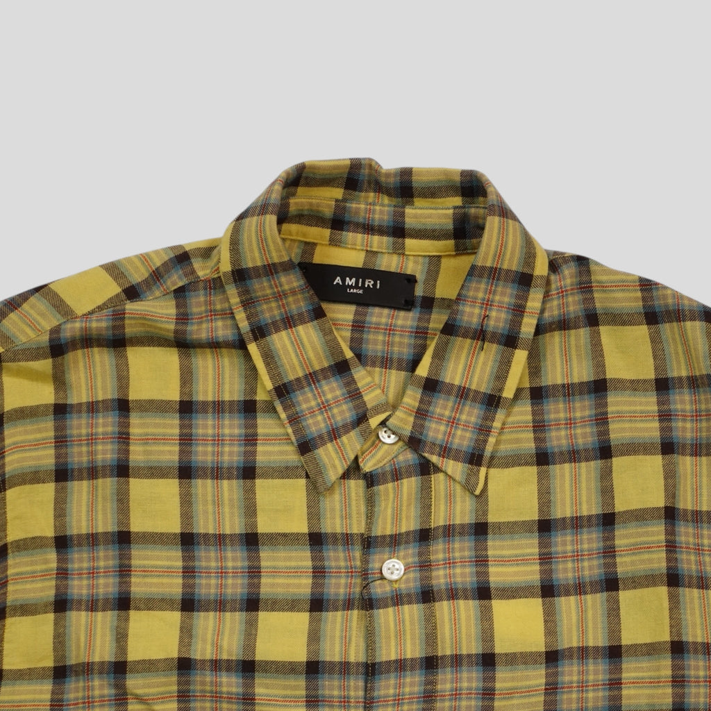 Amiri Splatter Plaid Button Up in Yellow