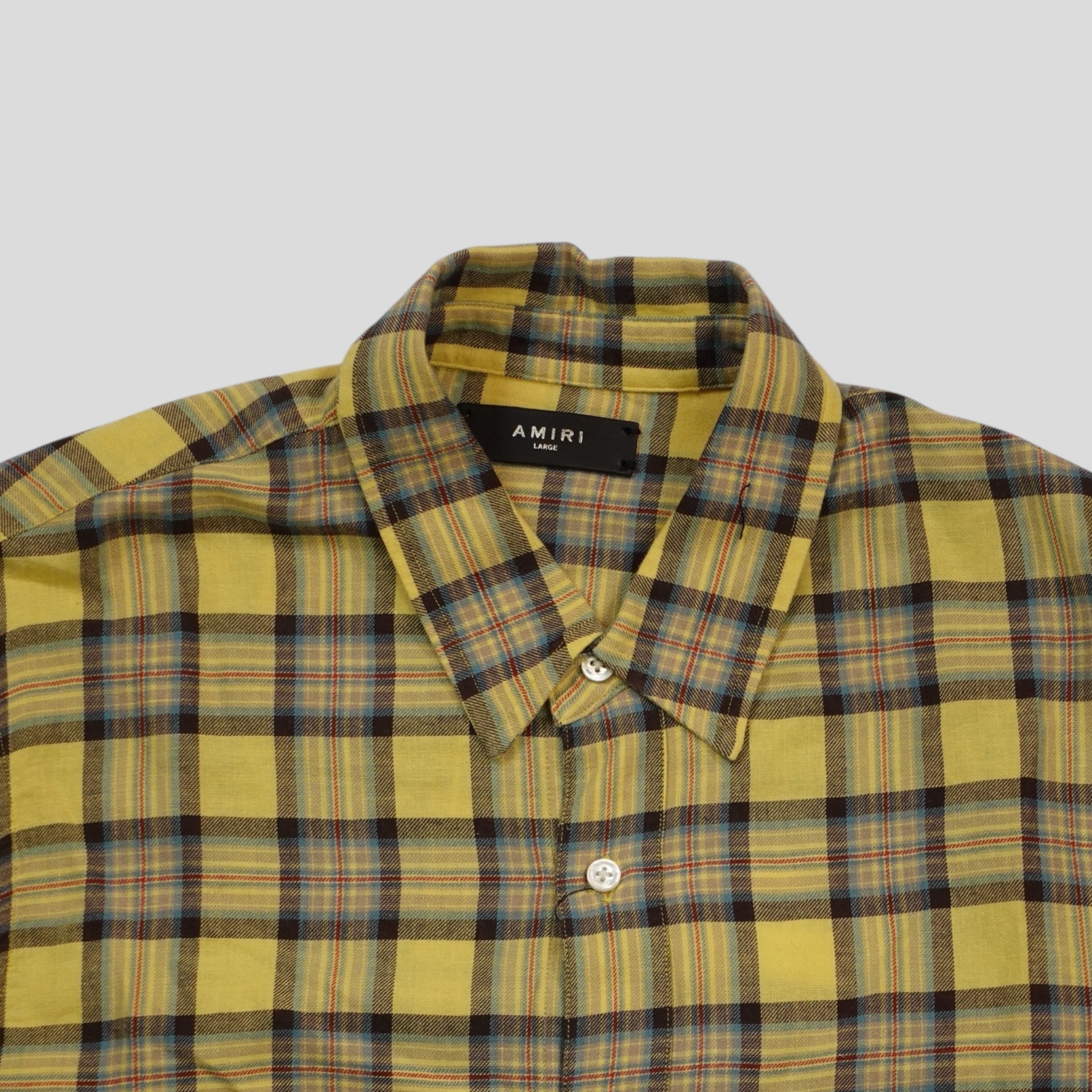 Amiri Splatter Plaid Button Up in Yellow