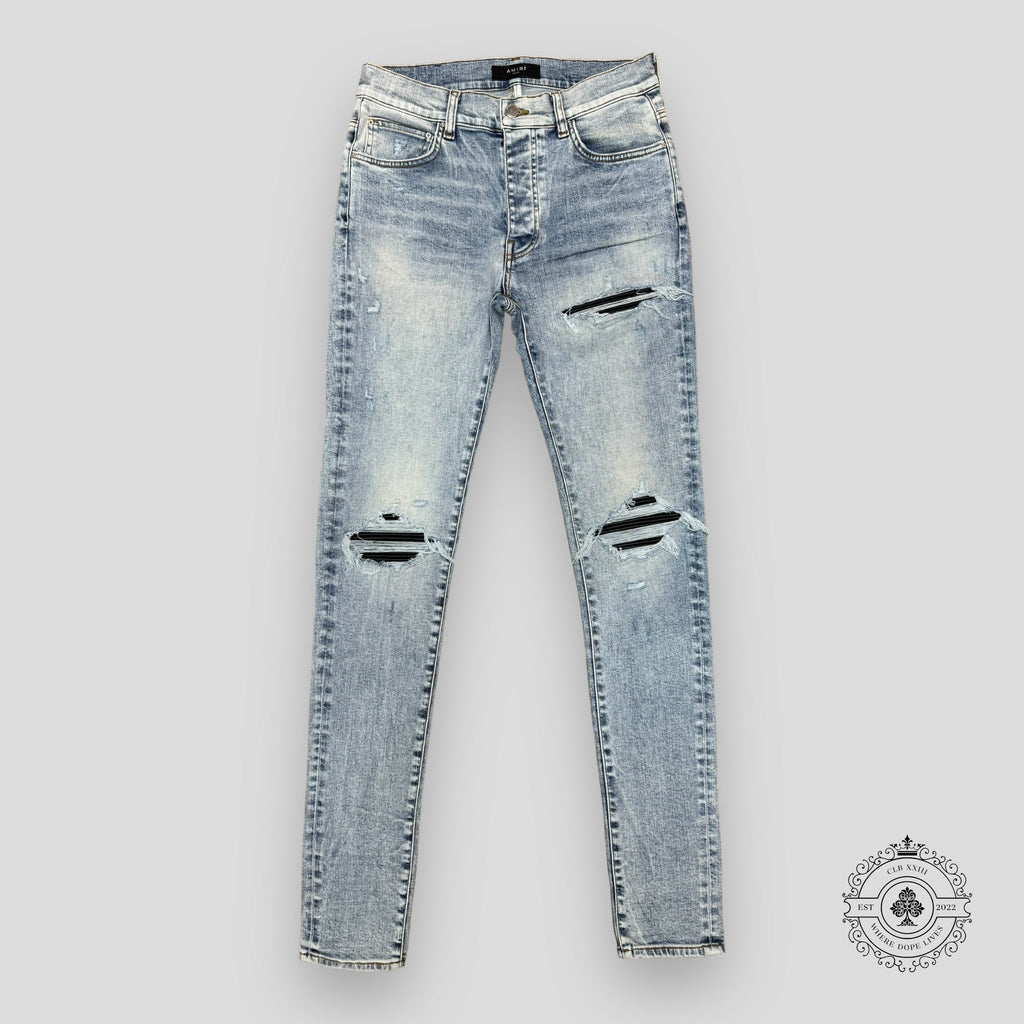 Amiri MX1 Leather Patch Jeans in Stone Indigo