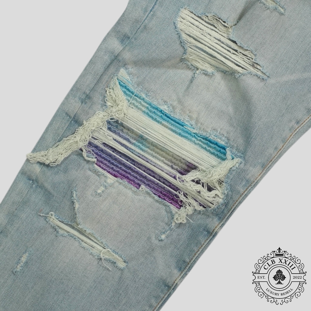 Amiri Watercolor Patch Jeans in Light Wash/Multicolor