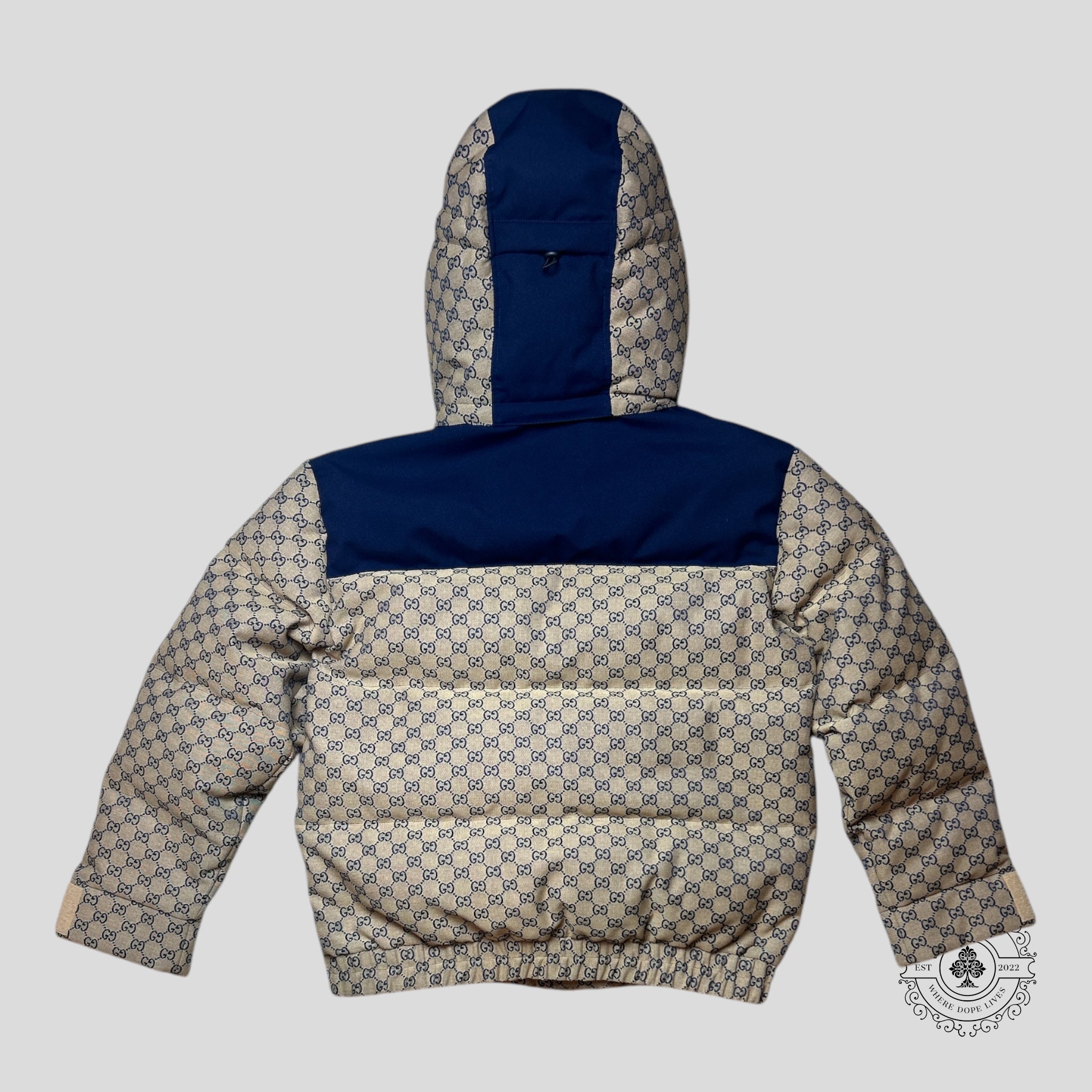 Gucci Jacquard Puffer Jacket in Brown/Blue
