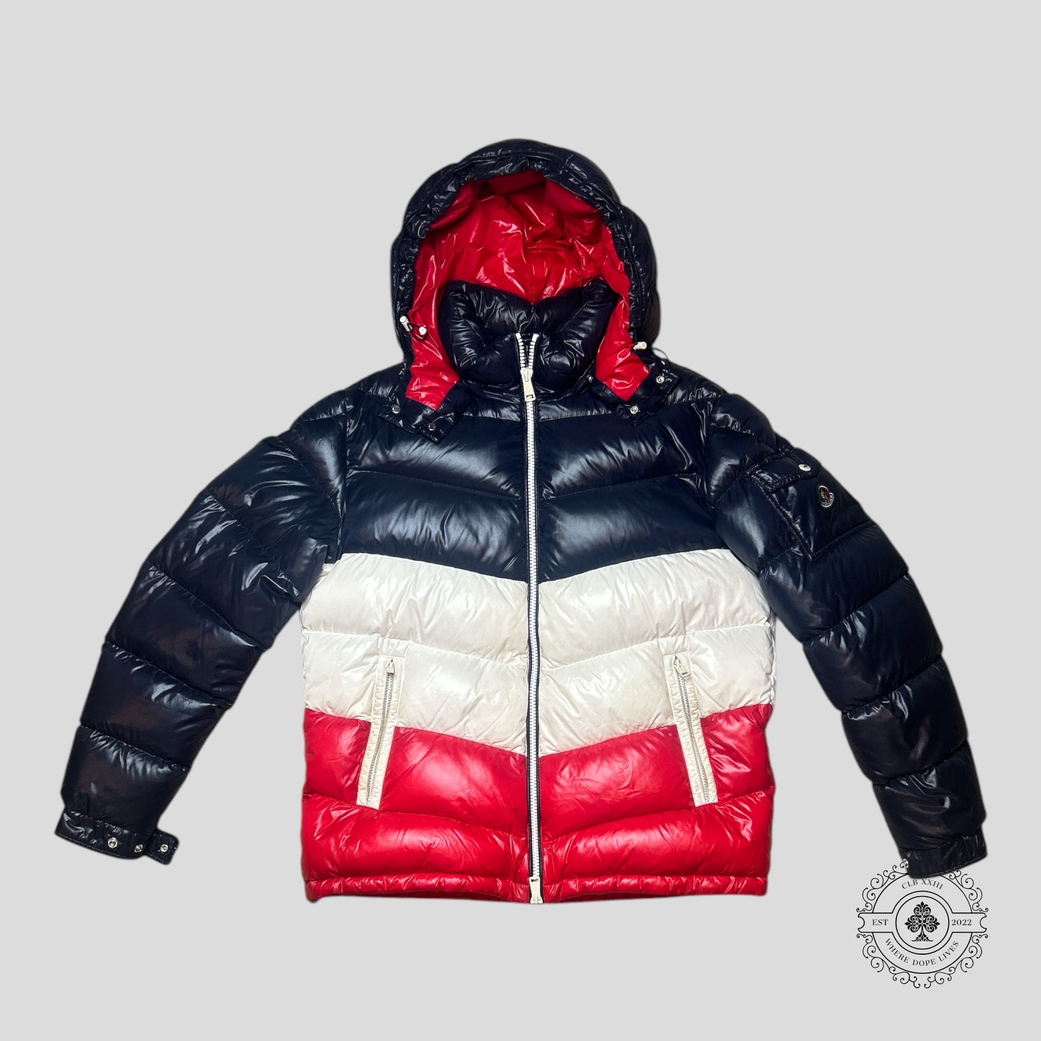 Moncler X Kith Down Jacket in Blue/White/Red