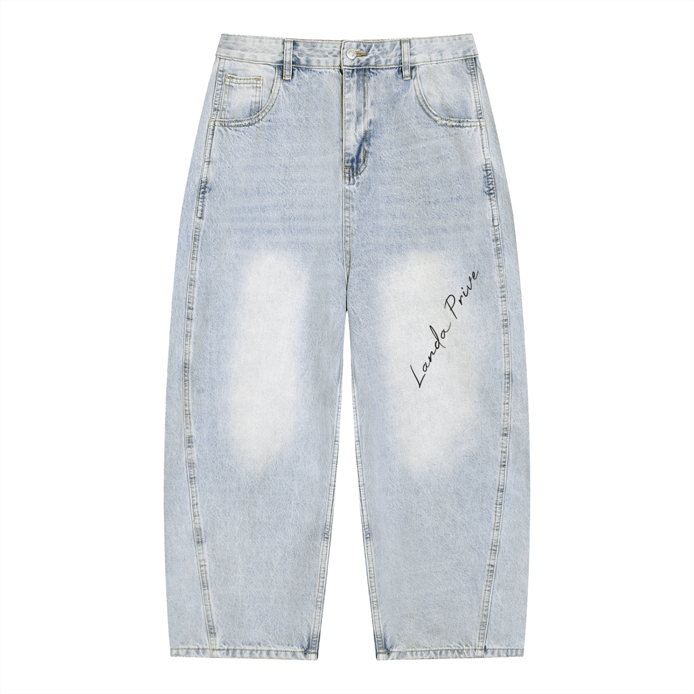 Landa Prive Men's Vintage Wash Sunfade Barrel Leg Jeans