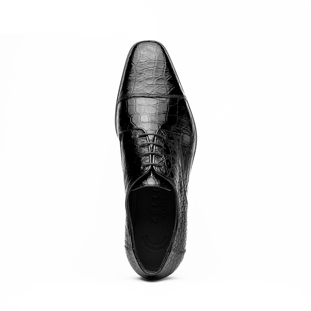 21-532-BKM ANDREA Crocodile Lace Up, Black