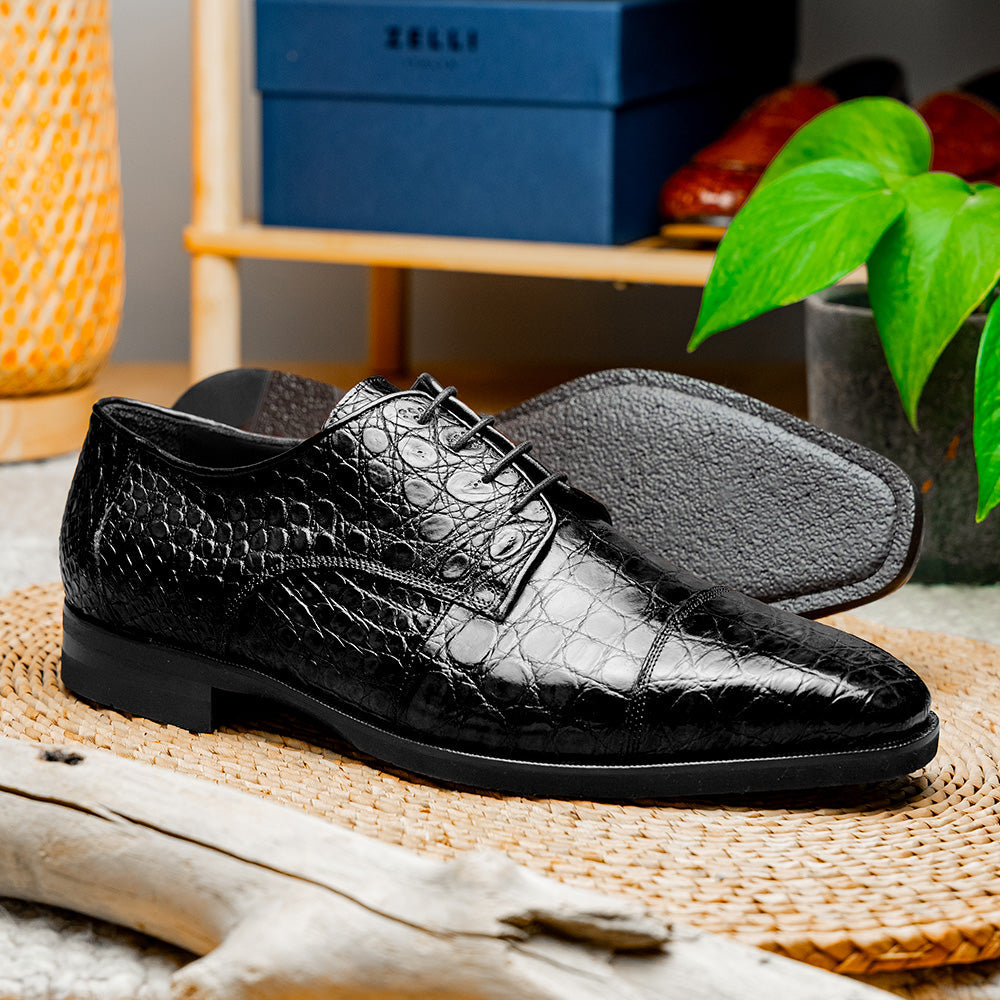 21-532-BKM ANDREA Crocodile Lace Up, Black