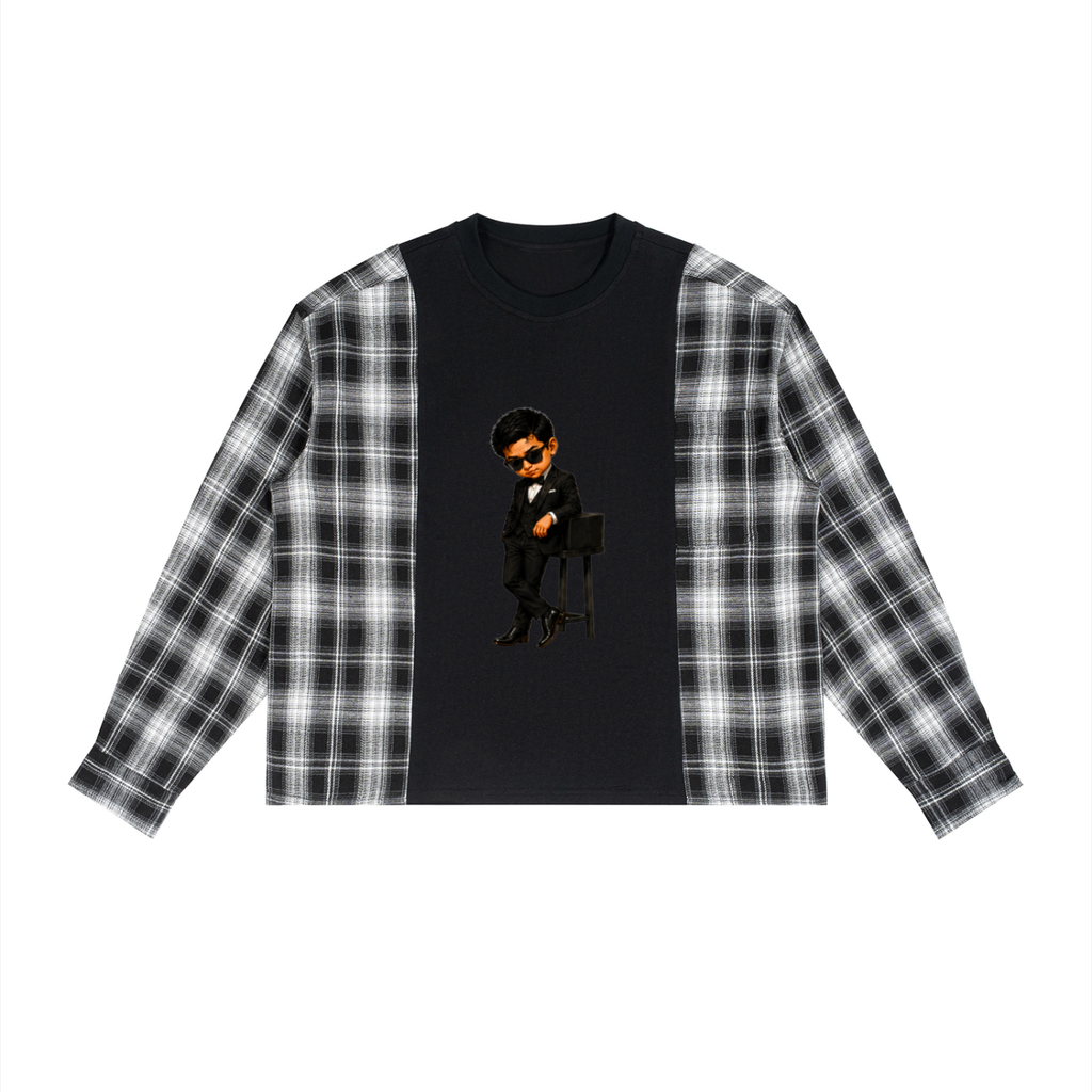 Landa Prive Plaid Panel Long Sleeve T-Shirt