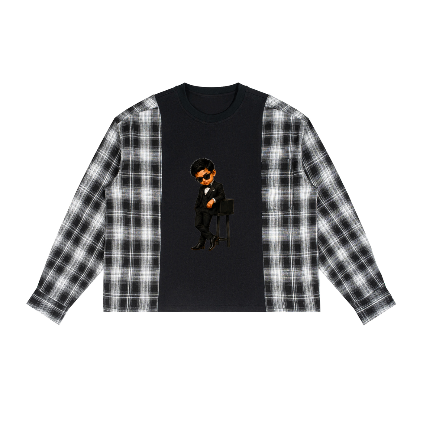 Landa Prive Plaid Panel Long Sleeve T-Shirt