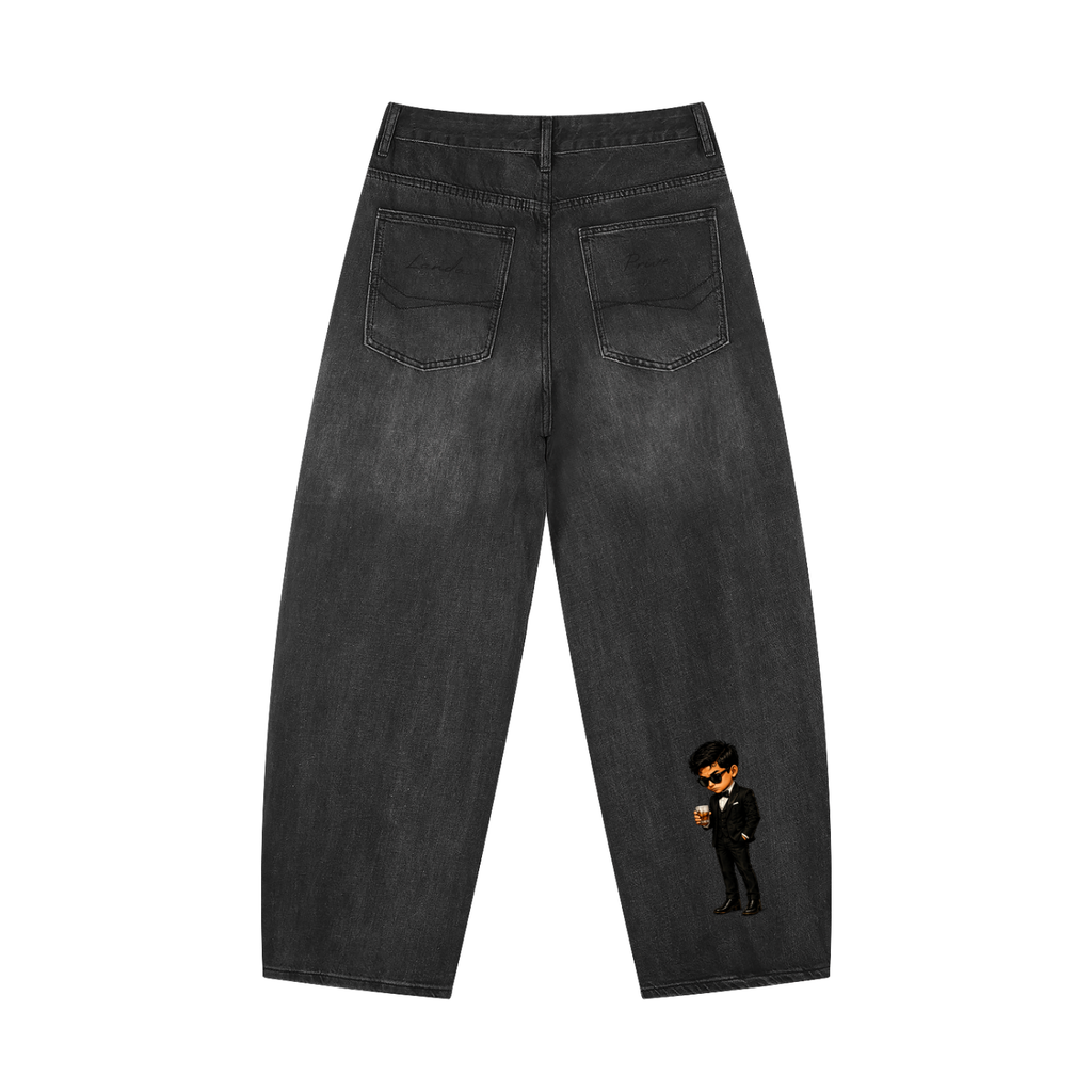 Landa Prive Men's Sunfade Vintage Wash Barrel Leg Jeans
