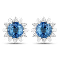 1.87 Carat Genuine Blue Sapphire and White Diamond 14K White Gold Earrings