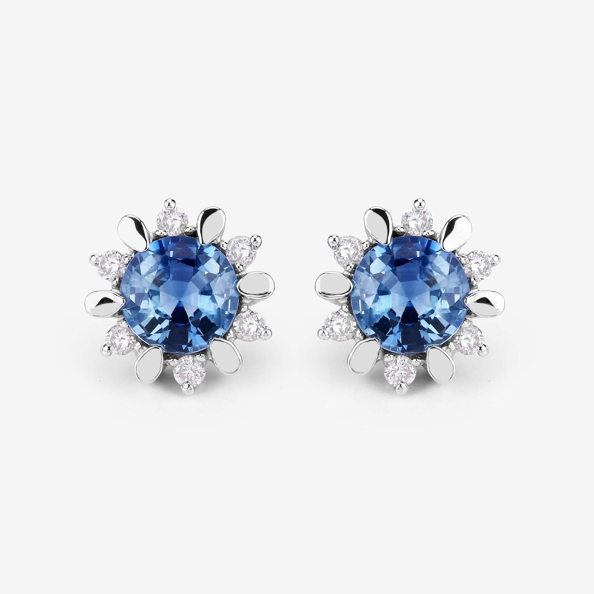 1.87 Carat Genuine Blue Sapphire and White Diamond 14K White Gold Earrings