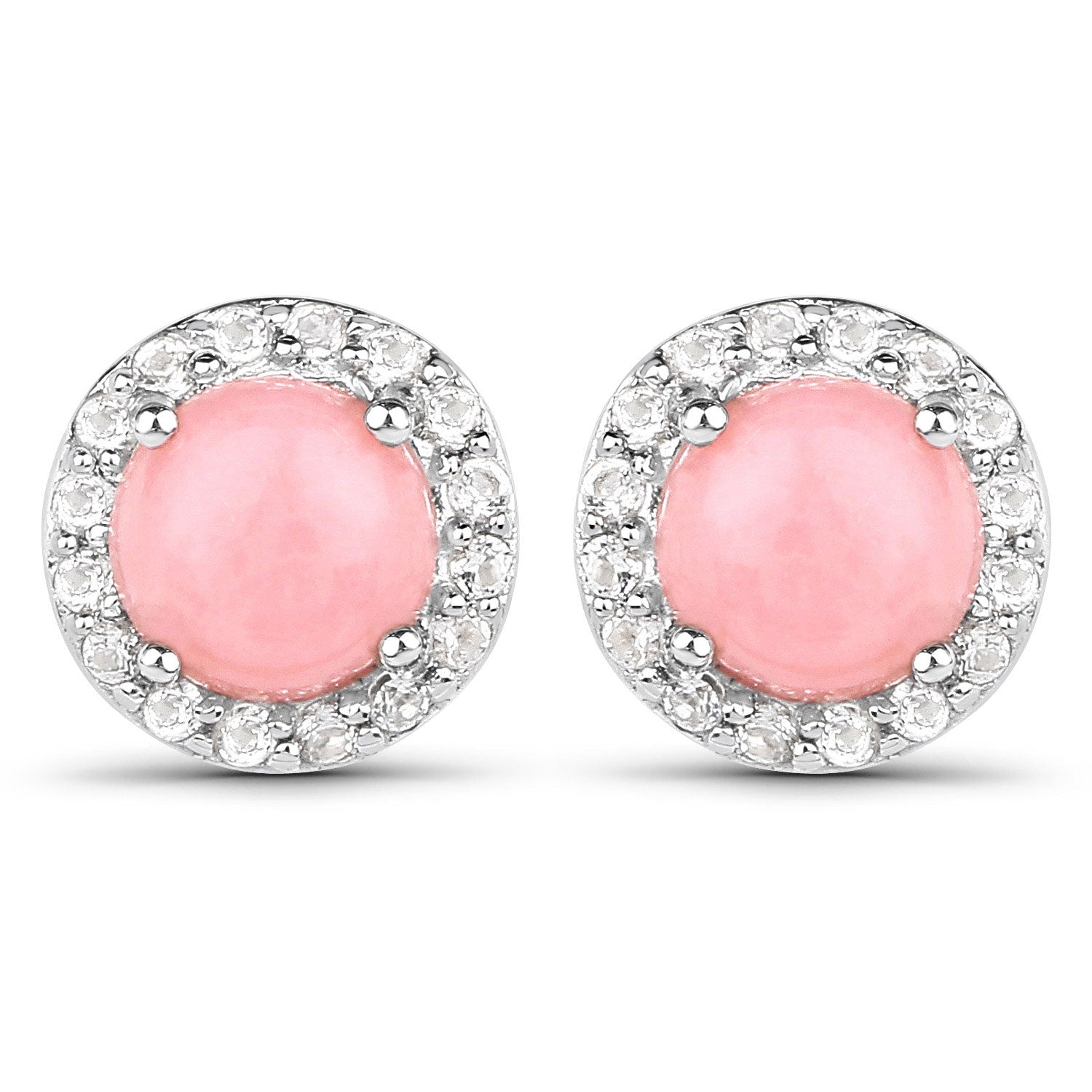 1.36 ct Genuine Pink Opal and White Topaz .925 Sterling Silver Earrings