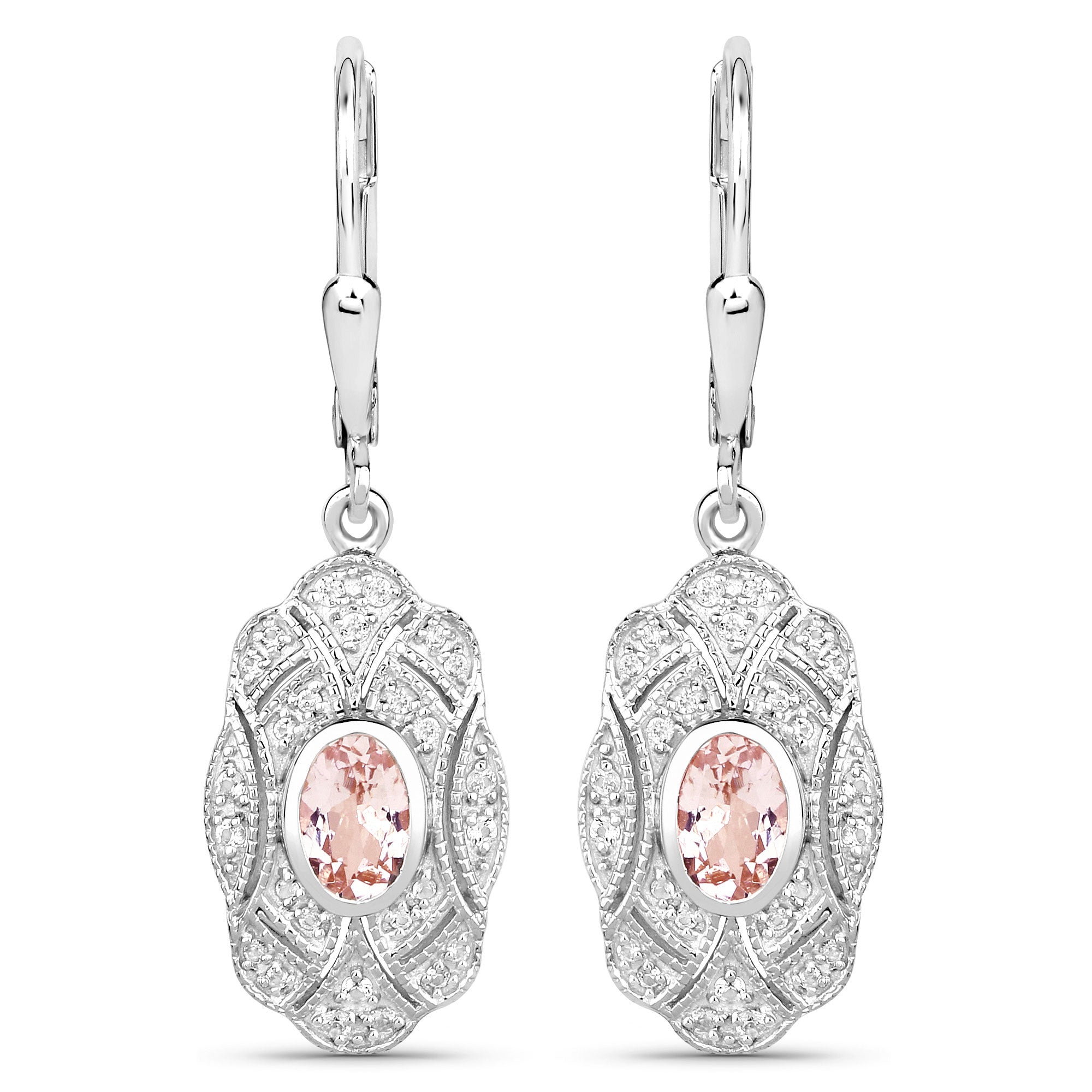 1.04 ct Genuine Morganite and White Topaz .925 Sterling Silver Earrings