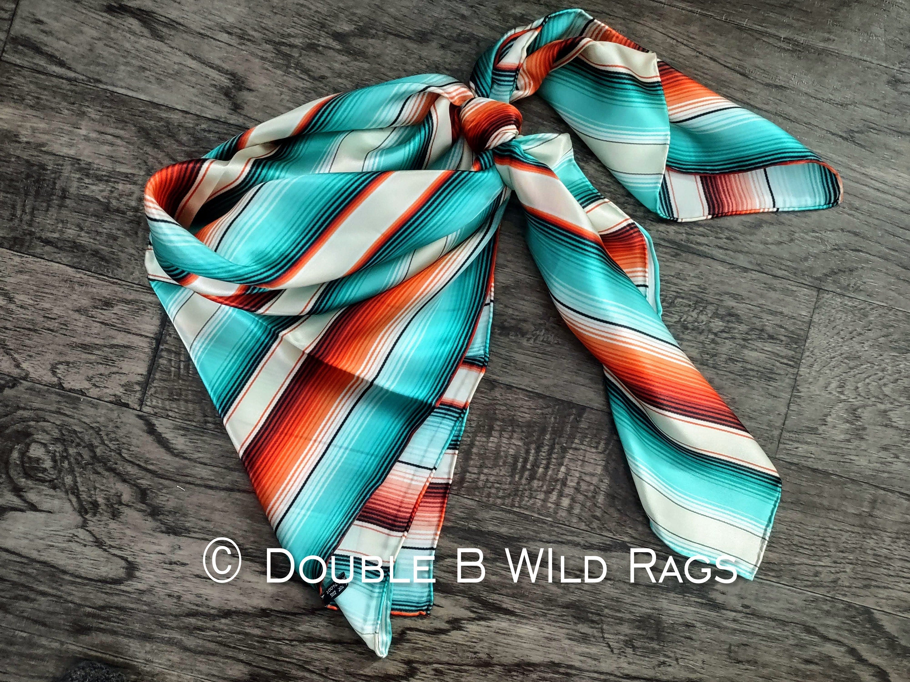 Wild Rag 100% SILK 806 Serape Coral Orange and Turquoise Cowboy Western Neck Scarf Bandanna by Double B Wild Rags