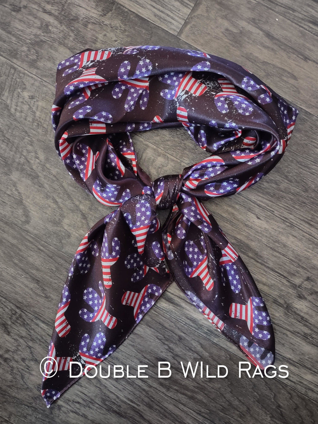 Wild Rag 100% SILK Patriotic Red White and Blue Cactus Cowboy Western Neck Scarf Bandanna by Double B Wild Rags