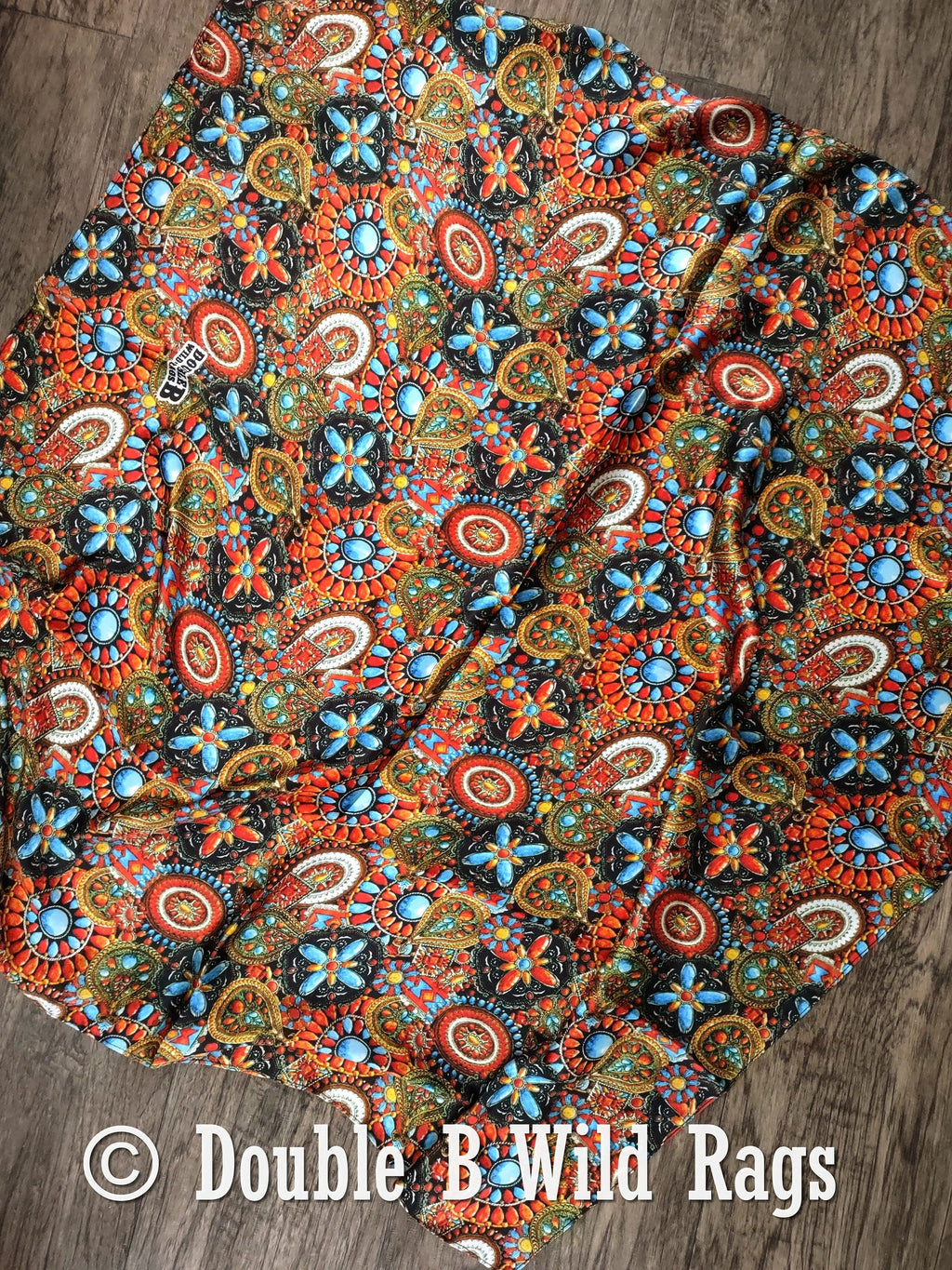 Wild Rag 100% Silk Native Indian Southwest Turquoise and Jewels Cowboy Western Neck Scarf Bandanna by Double B Wild Rags