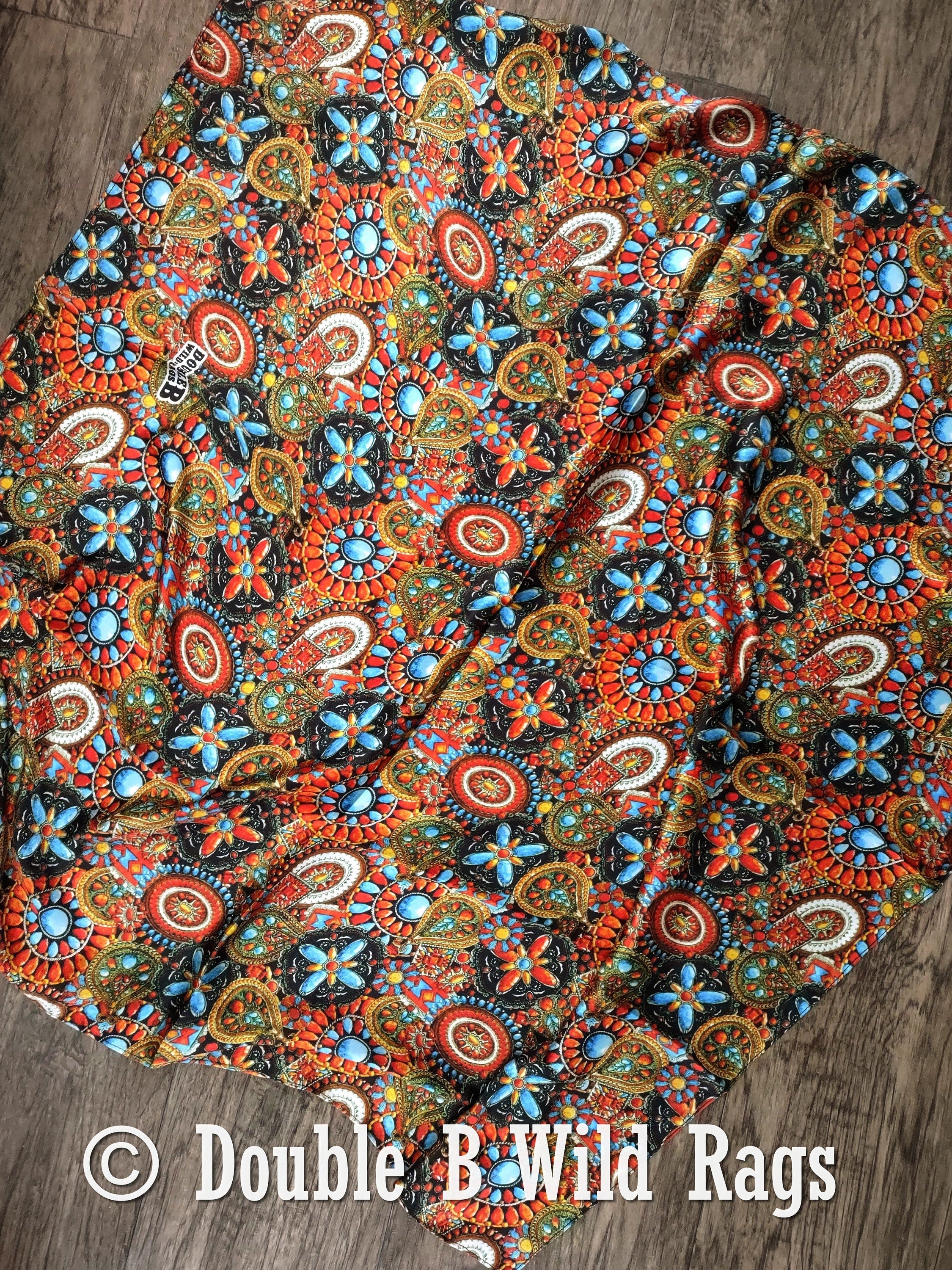 Wild Rag 100% Silk Native Indian Southwest Turquoise and Jewels Cowboy Western Neck Scarf Bandanna by Double B Wild Rags