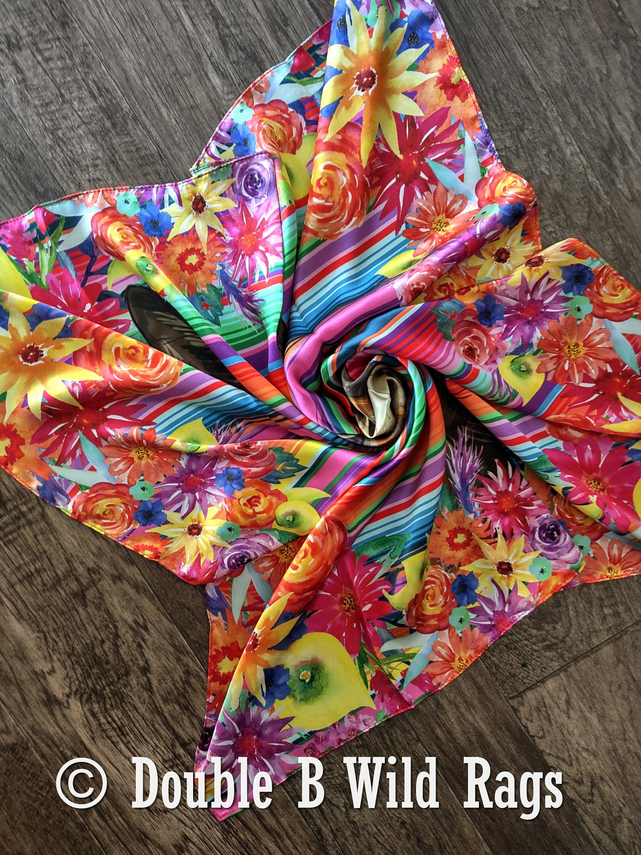 Wild Rag 100% Silk Fiesta Serape Donkey Burro Floral Border Cowboy Western Neck Scarf Bandanna by Double B Wild Rags