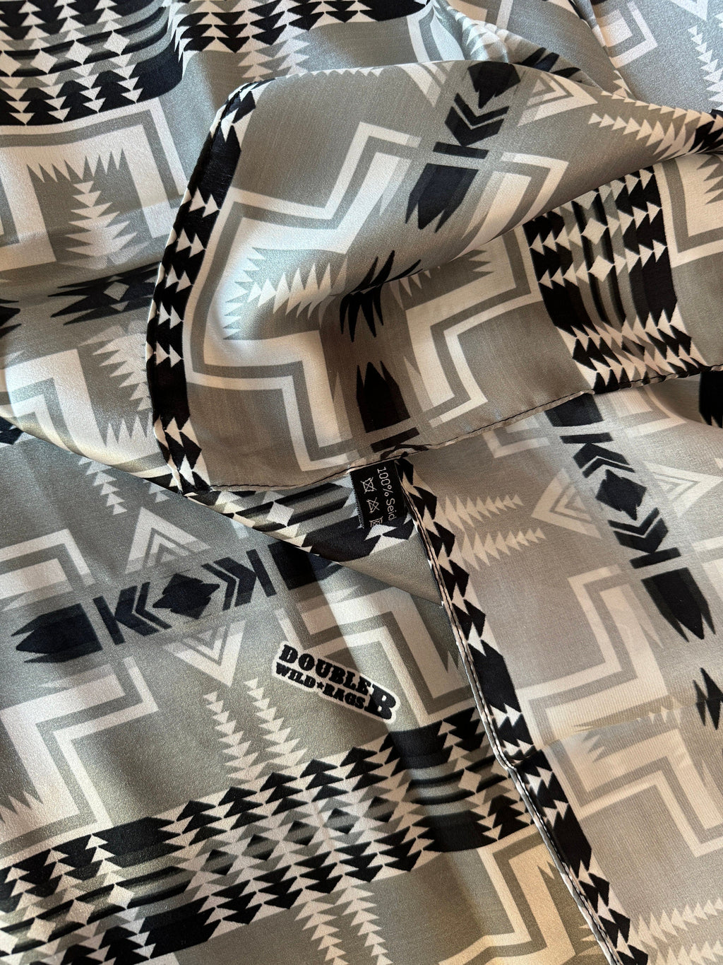 Silk Wild Rag Black and Silver Navajo Native Print by Double B Wild Rags