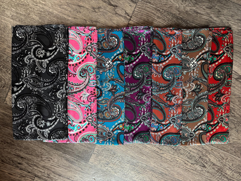 100% Silk Wild Rag Classic Paisley Red Brown Pink Black Purple Blue by Double B Wild Rags