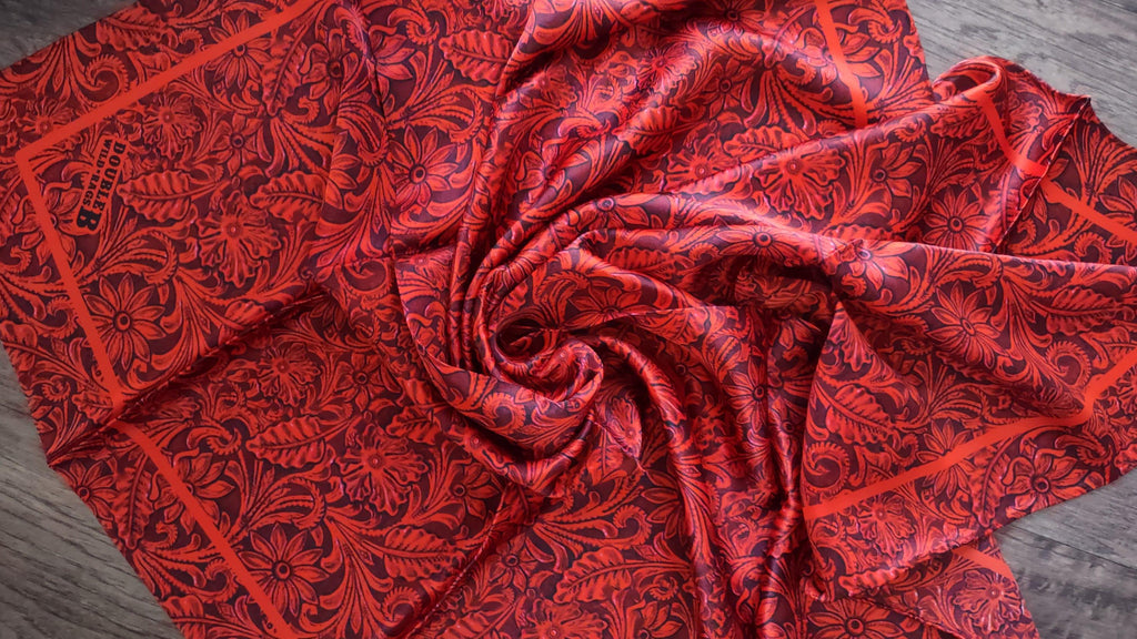 Wild Rag 100% Deep Burgundy Red Tooled Leather Cowboy Western Neck Scarf Bandanna by Double B Wild Rags