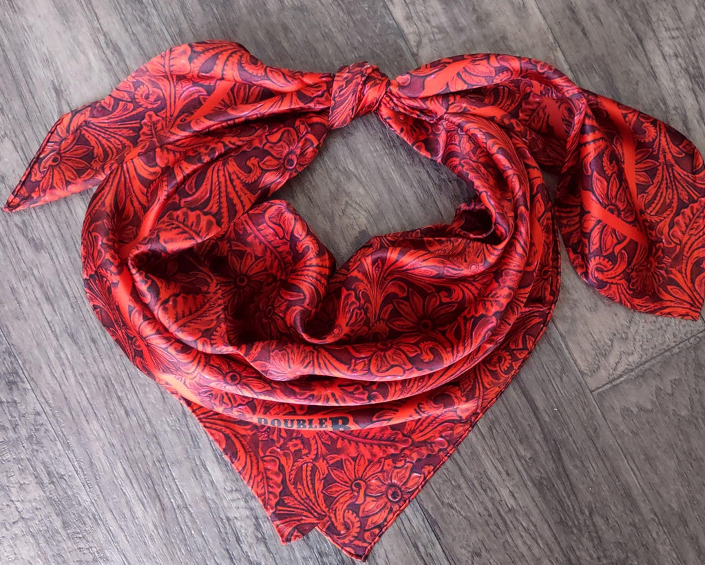Wild Rag 100% Deep Burgundy Red Tooled Leather Cowboy Western Neck Scarf Bandanna by Double B Wild Rags