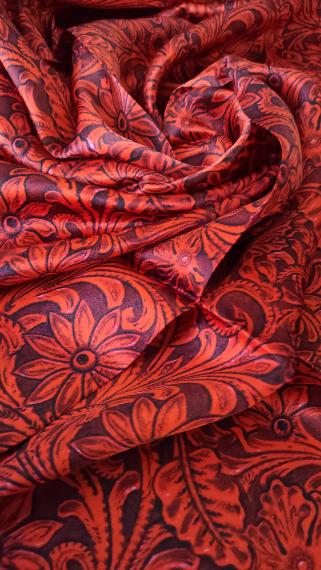 Wild Rag 100% Deep Burgundy Red Tooled Leather Cowboy Western Neck Scarf Bandanna by Double B Wild Rags