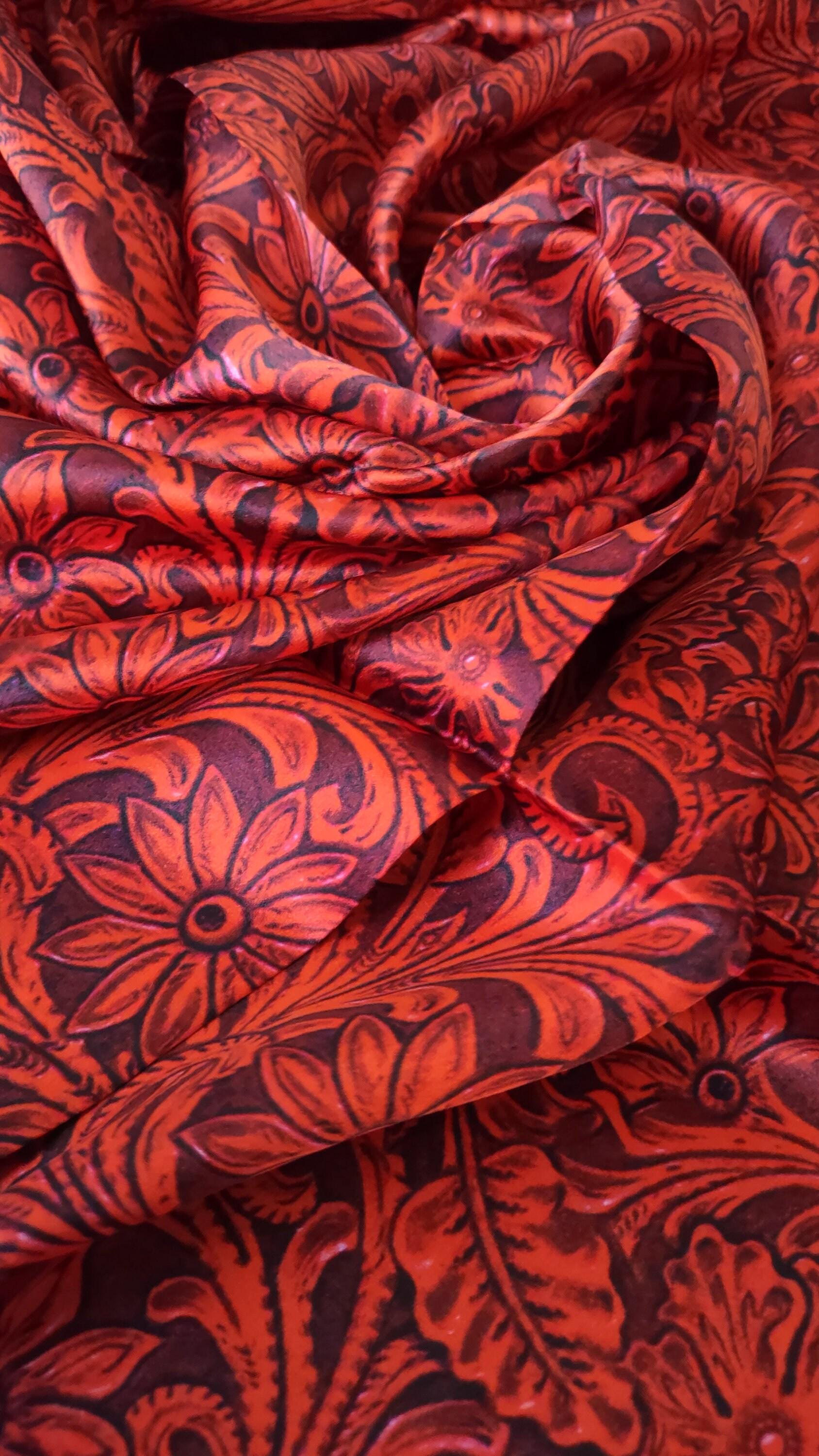 Wild Rag 100% Deep Burgundy Red Tooled Leather Cowboy Western Neck Scarf Bandanna by Double B Wild Rags