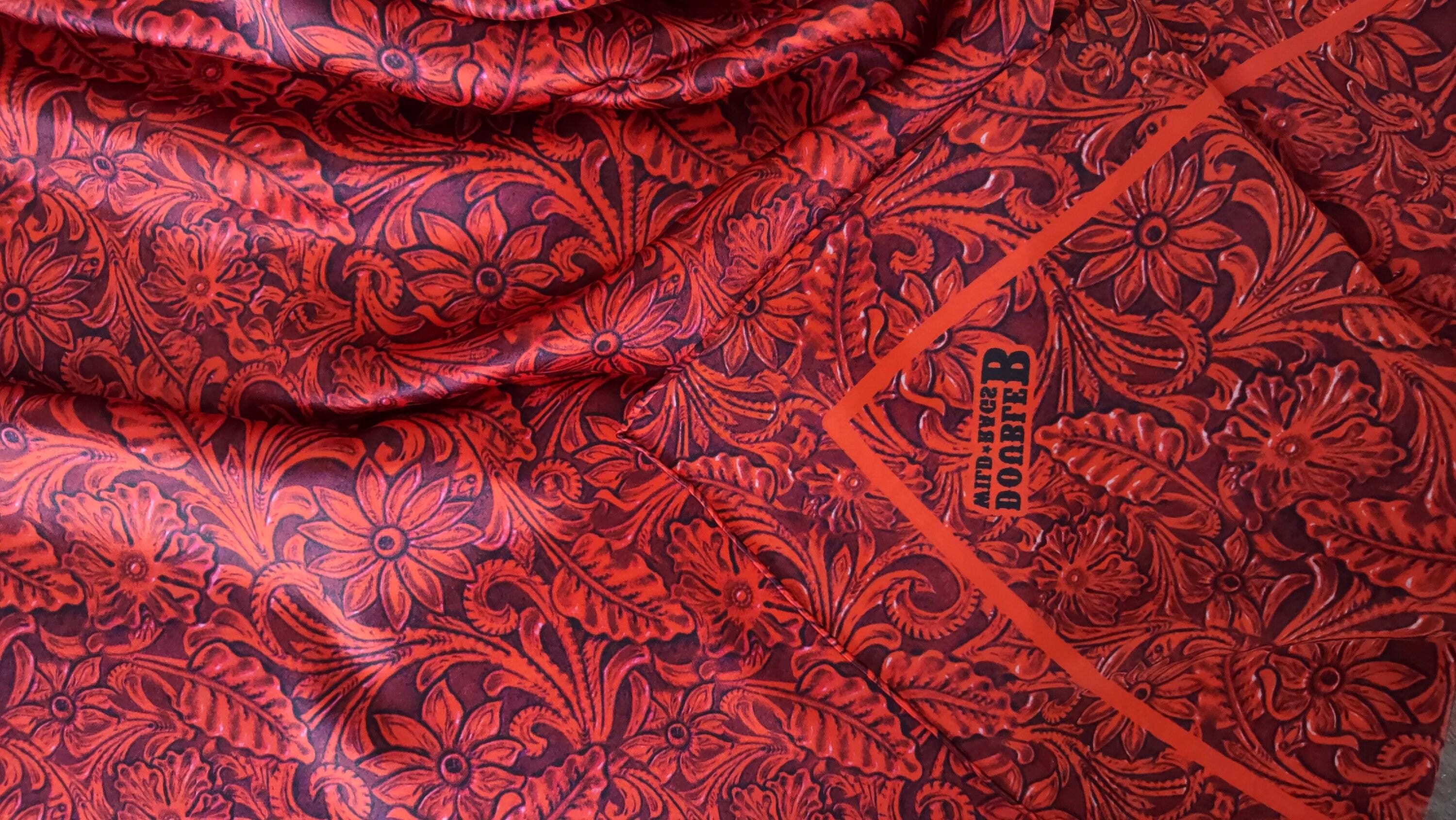 Wild Rag 100% Deep Burgundy Red Tooled Leather Cowboy Western Neck Scarf Bandanna by Double B Wild Rags